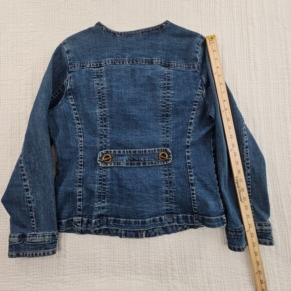 Women's Denim Jacket Blue Size Large Dress Barn Grommet Details Midweight EUC - Picture 11 of 14